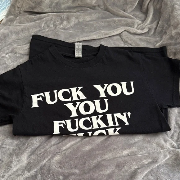 Women’s Black Short-Sleeve Graphic Tee with Bold White Statement - Picture 3 of 3